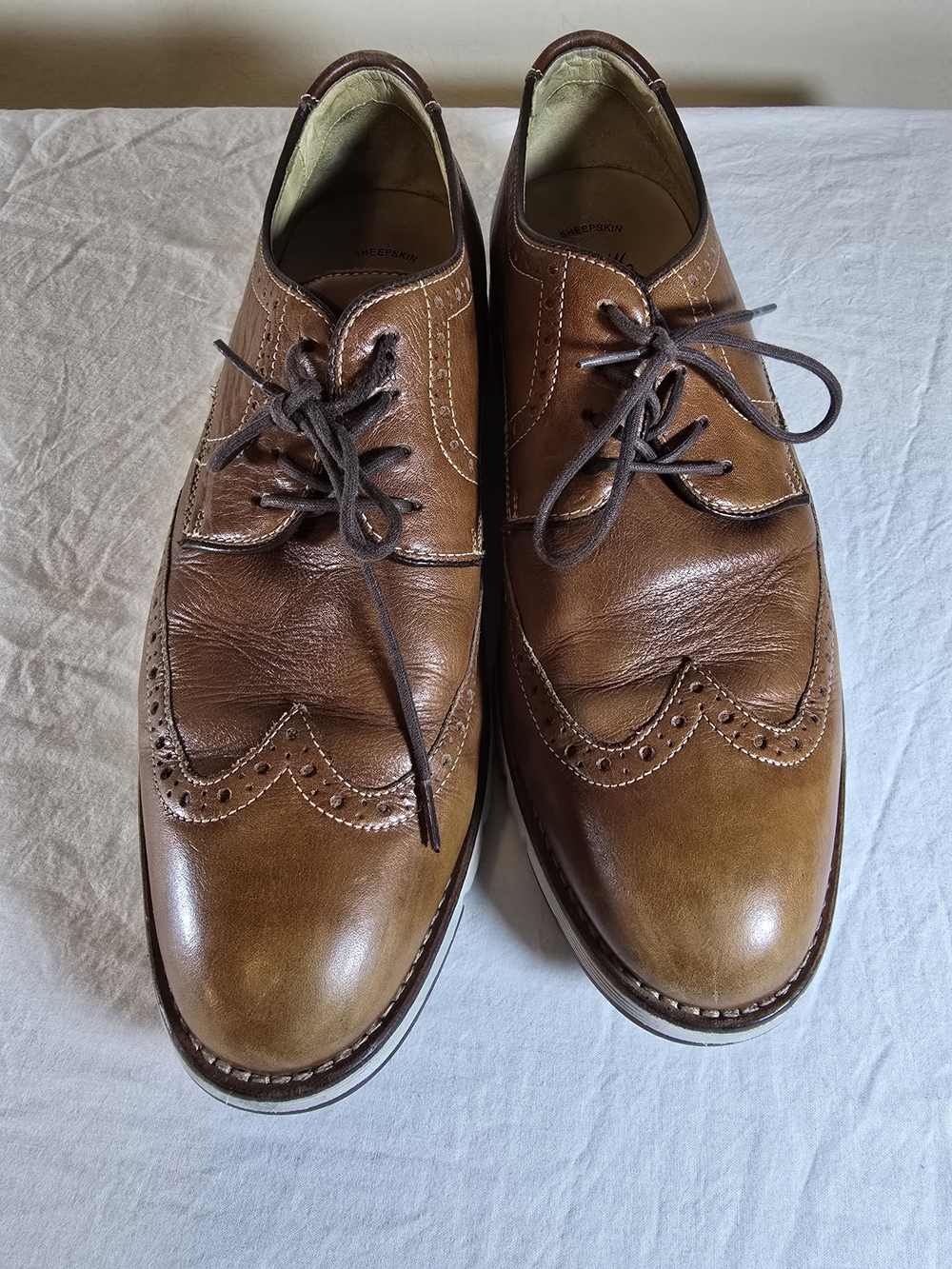Johnston & Murphy 1850 Martell Tan Leather Wingtip Oxfords Comfort Sole Size:9